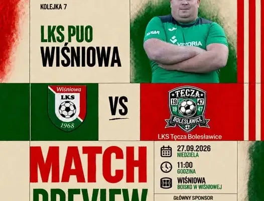 LKS Wiśniowa podejmie Tęczę Bolesławice w niedzielnym meczu B-klasy