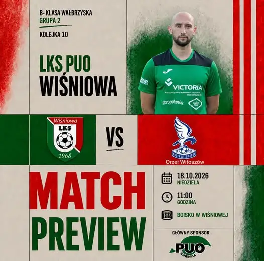 LKS Płomień Wiśniowa zagra z Orłem Witoszów w 10. kolejce B-klasy