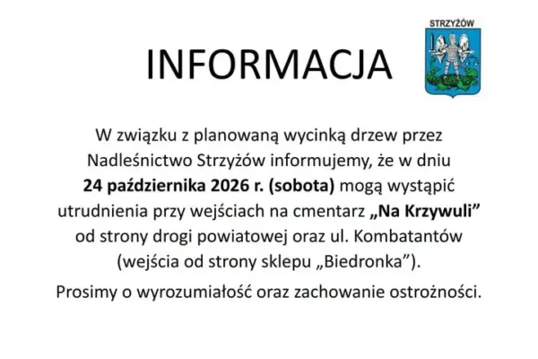 Utrudnienia przy cmentarzu „Na Krzywuli” w Strzyżowie – 24 października