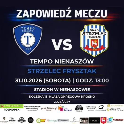 Strzelec Frysztak zagra w Nienaszowie z Tempem w 13. kolejce klasy okręgowej